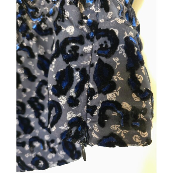 ZARA Burnout Velvet Abstract Print Blouse L Sexy Slits Dolman Sleeve Side Zip - Picture 5 of 10